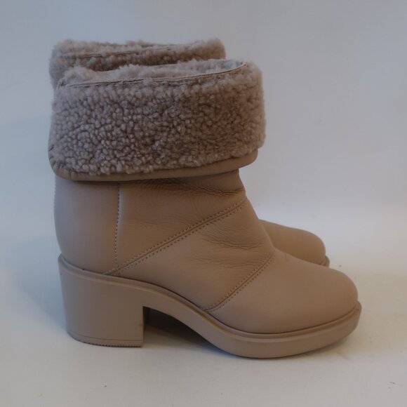 Womens Gianvito Rossi Mousse Neutral Shearling-Trim Leather Ankle Boots 38 US/8 - Picture 10 of 16